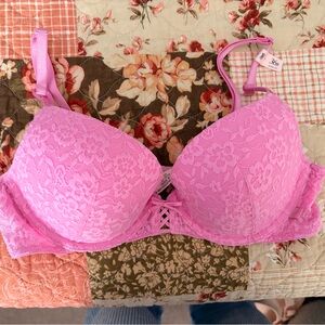 Victoria's Secret Hot Pink Lace Push-Up Bra with Crisscross Front